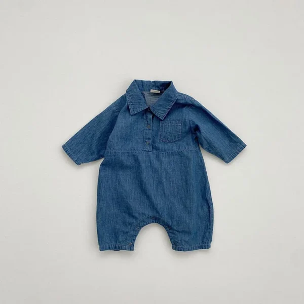 [66-90cm]ノーカラーデニム オールインワン