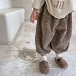 [73-120cm]カジュアルパンツ 韓国風 ドットコーデュロイ ボトムス - Image 3