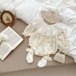 [66-90cm] レース襟花柄 ロンパース OR タイツ - Image 5