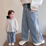 [90-140cm]リボン付き デニム ロングパンツ - Image 14