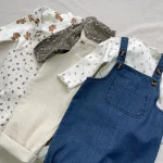 [73-100cm] 花柄 デニム サロペット - Image 2