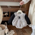 [66-90cm] 小花柄 蝶結び キルティング ロンパース - Image 10