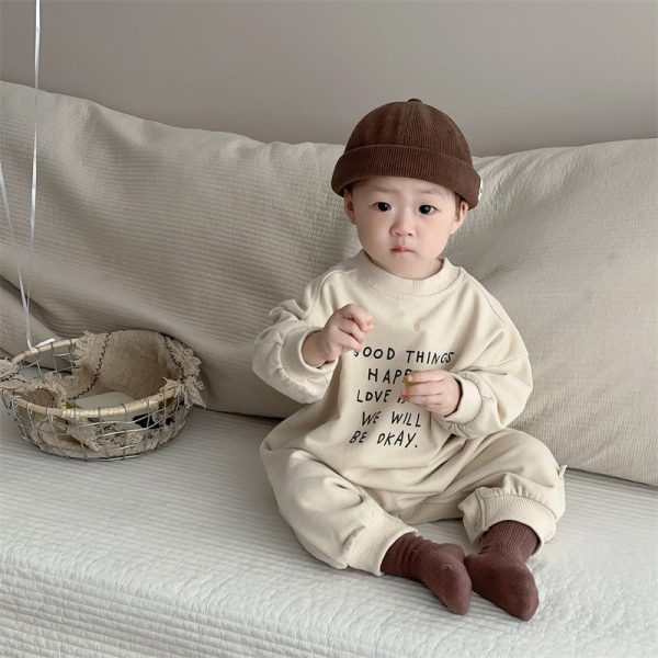 [66-90cm]英字入り 長袖 オールインワン