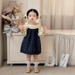 [73-100cm]リボンプリントキャミワンピース&レース襟ブラウス - Image 4