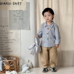 [73-100cm]カートゥーンチェックシャツ&コットンロングパンツ - Image 8