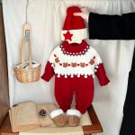 [66-100cm] くまハート柄 ニットカバーオール - Image 7