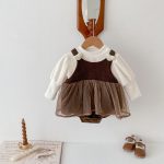 [66-90cm] 厚みのあるベルベットのスカート ロンパース - Image 3