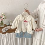 [73-100cm]韓国風襟付きスウェット&ハートデニムパンツ - Image 2