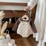 [66-90cm] 花柄 キャミロンパース&裏起毛 トップス