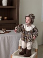 [66-90cm]レトロ チェック 暖かい ロンパース - Image 8