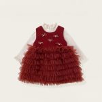 [80-140cm] 立体リボン チュールワンピース&フリルニット 二点セット