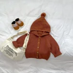 [80-130cm] フード付き リブ カーディガン - Image 3