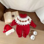 [66-100cm] くまハート柄 ニットカバーオール - Image 5