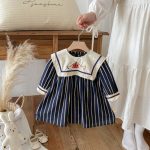 [73-130cm]レトロ 刺繍 ストライプ ワンピース - Image 6