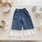 [90-130cm]デニム レース切替 ストレートパンツ - Image 9