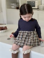 [66-100cm]ニット チェックのパッチワーク ワンピース