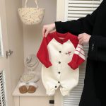 [66-100cm] わんちゃん 刺繍 ニットカバーオール