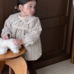 [73-100cm]レース チェックの厚手 ワンピース