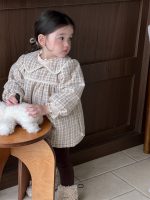 [73-100cm]レース チェックの厚手 ワンピース