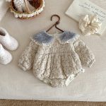 [66-90cm] 小花柄 キルティング ロンパース - Image 3