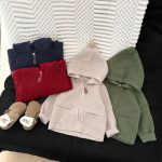 [73-110cm] 無地 フード付き ニット カーディガン