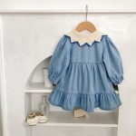 [73-110cm]ニット襟 デニム ワンピース - Image 11