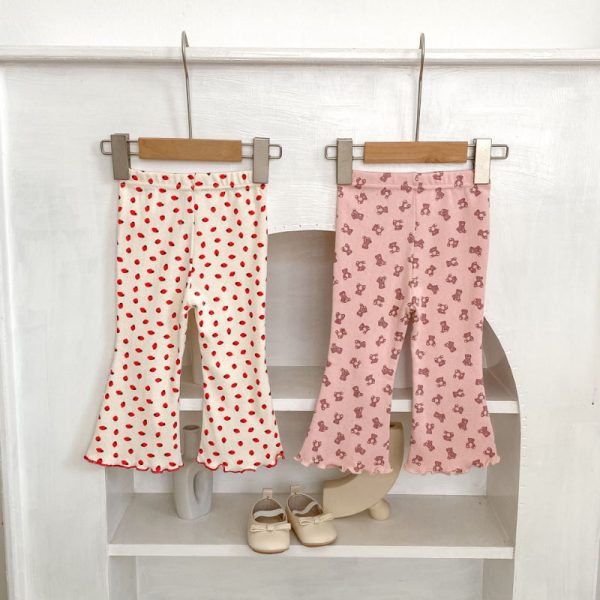 [73-110cm]小花柄 くまベルボトムパンツ