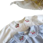 [66-100cm] イチゴ刺繍 シャツ - Image 4