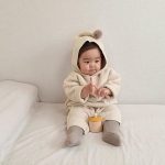 [73-90cm] 帽子付け フリース 長袖 オールインワン