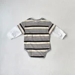 [66-90cm] カラー切り替え 韓国風 ボーダー ロンパース - Image 7