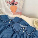 [66-120cm]ロンパースorワンピース フリル襟 デニム 姉妹服 - Image 4