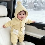 [66-100cm] 星柄 フード あったか カバーオール - Image 3