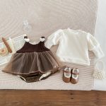 [66-90cm] 厚みのあるベルベットのスカート ロンパース - Image 5