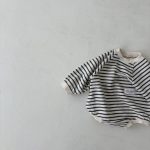 [66-90cm]ボーダー 丸首 ロンパース - Image 5