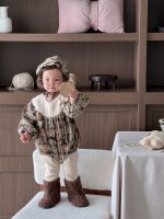 [66-90cm]レトロ チェック 暖かい ロンパース - Image 5