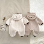 [66-90cm] 耳付き裏起毛 フードカバーオール - Image 3