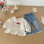 [73-100cm]韓国風襟付きスウェット&ハートデニムパンツ - Image 3