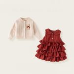 [80-140cm]無地 ニット カーディガン&ドット ワンピース - Image 4