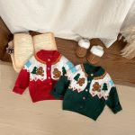 [73-110cm] クリスマスツリー柄 ニットカーディガン