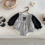 [66-90cm] 小花柄 蝶結び キルティング ロンパース - Image 3