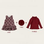 [80-140cm] プリンセス風 ジャンパー スカート&ニット&帽子3点セット - Image 7