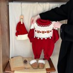 [66-100cm] くまハート柄 ニットカバーオール - Image 9