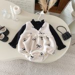 [66-90cm] ボア リボン 刺繍 ロンパース - Image 6