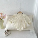 [66-90cm]ロンパース リボン レース襟 定番 肌触り良い ベビー服 - Image 3