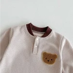 [66-100cm] 熊柄ワッフル オールインワン - Image 4