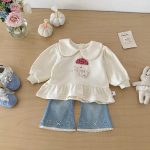 [73-100cm]韓国風襟付きスウェット&ハートデニムパンツ - Image 7