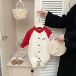 [66-100cm] わんちゃん 刺繍 ニットカバーオール - Image 2