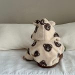 [66-100cm]もこもこ 帽子付き クマ柄 アウター