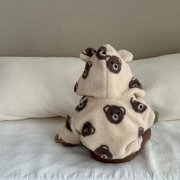 [66-100cm]もこもこ 帽子付き クマ柄 アウター