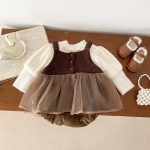 [66-90cm] 厚みのあるベルベットのスカート ロンパース - Image 6